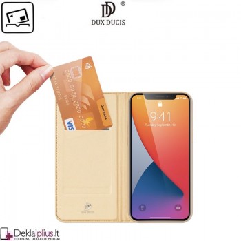 Dux Ducis dirbtinės odos atverčiamas dėklas - auksinės spalvos (Apple Iphone 12 /12 Pro)